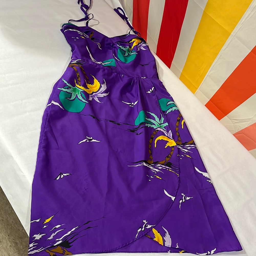 Hawaiian summer dress, adjustable, tie shoulder strap, elastic back – M